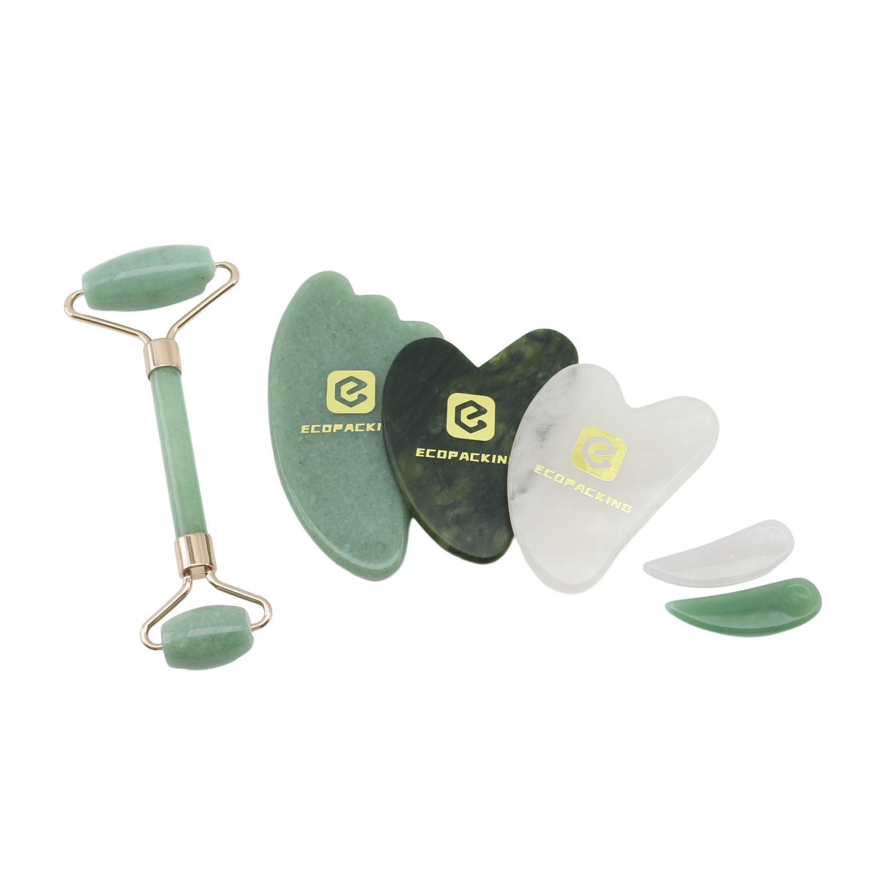 Rosenquarz Gesichtsroller und Gua Sha Set 2