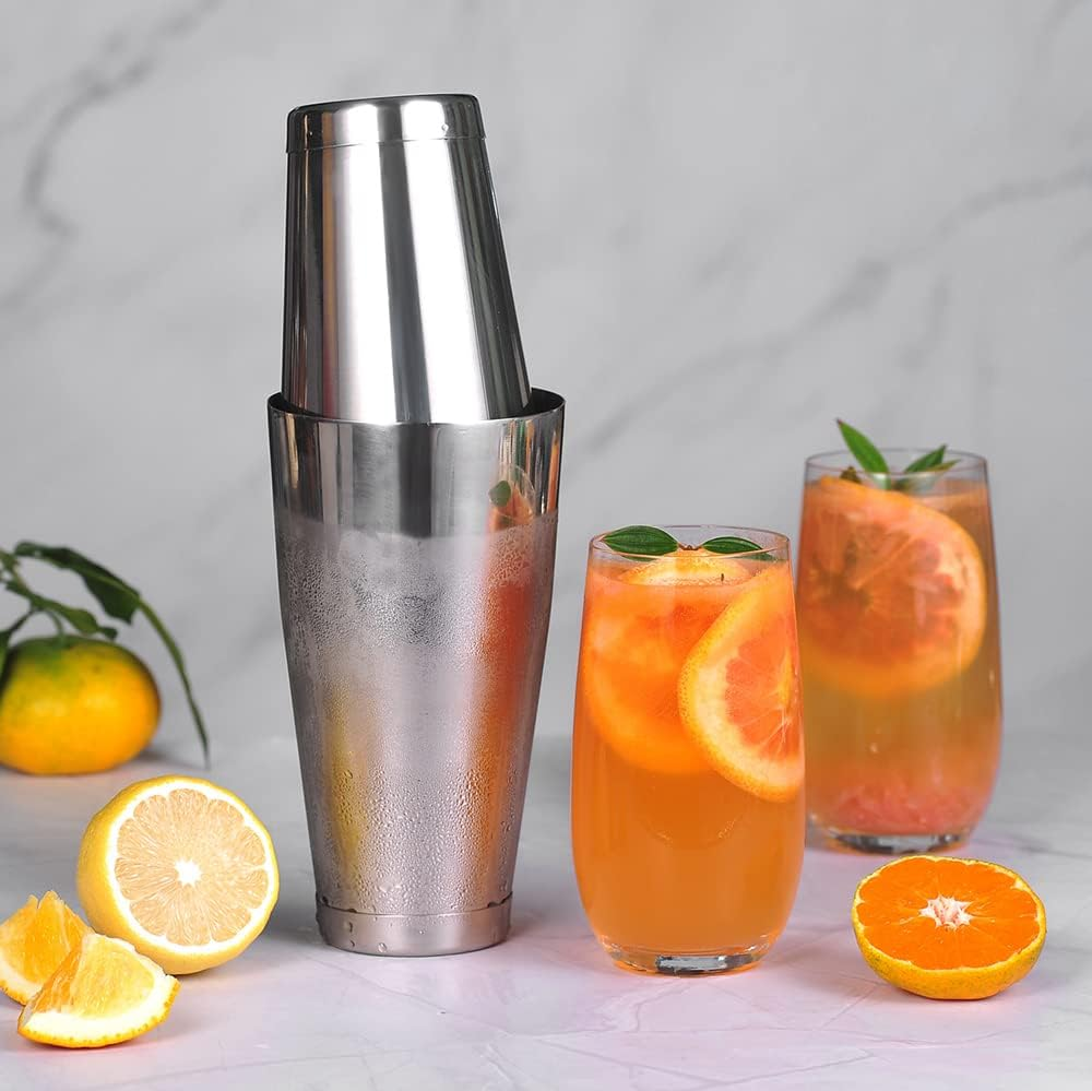 Edelstahl Cocktail Shaker Set mit Bambusständer 3