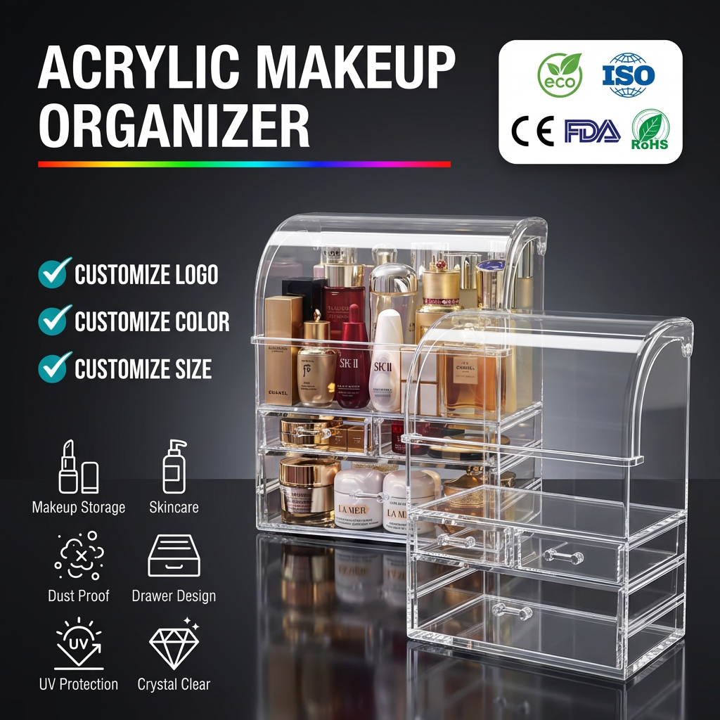Großer Acryl-Make-up-Organizer, Mehrstufig, Rund