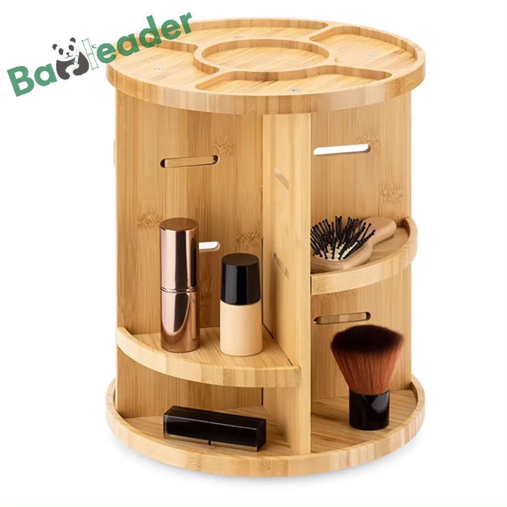 Dreistufiger Bambus-Kosmetikorganizer, drehbar
