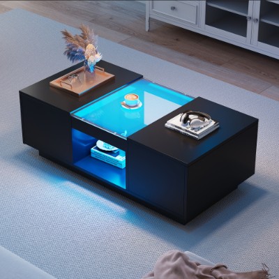 LED-Couchtisch in Schwarz mit Stauraum