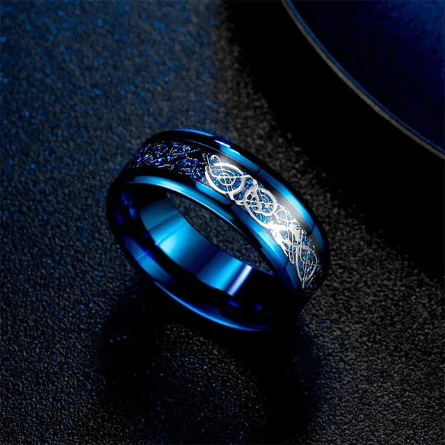 Keltischer Drachen Wolfram-Ring 8 mm Herren Carbonfaser 4