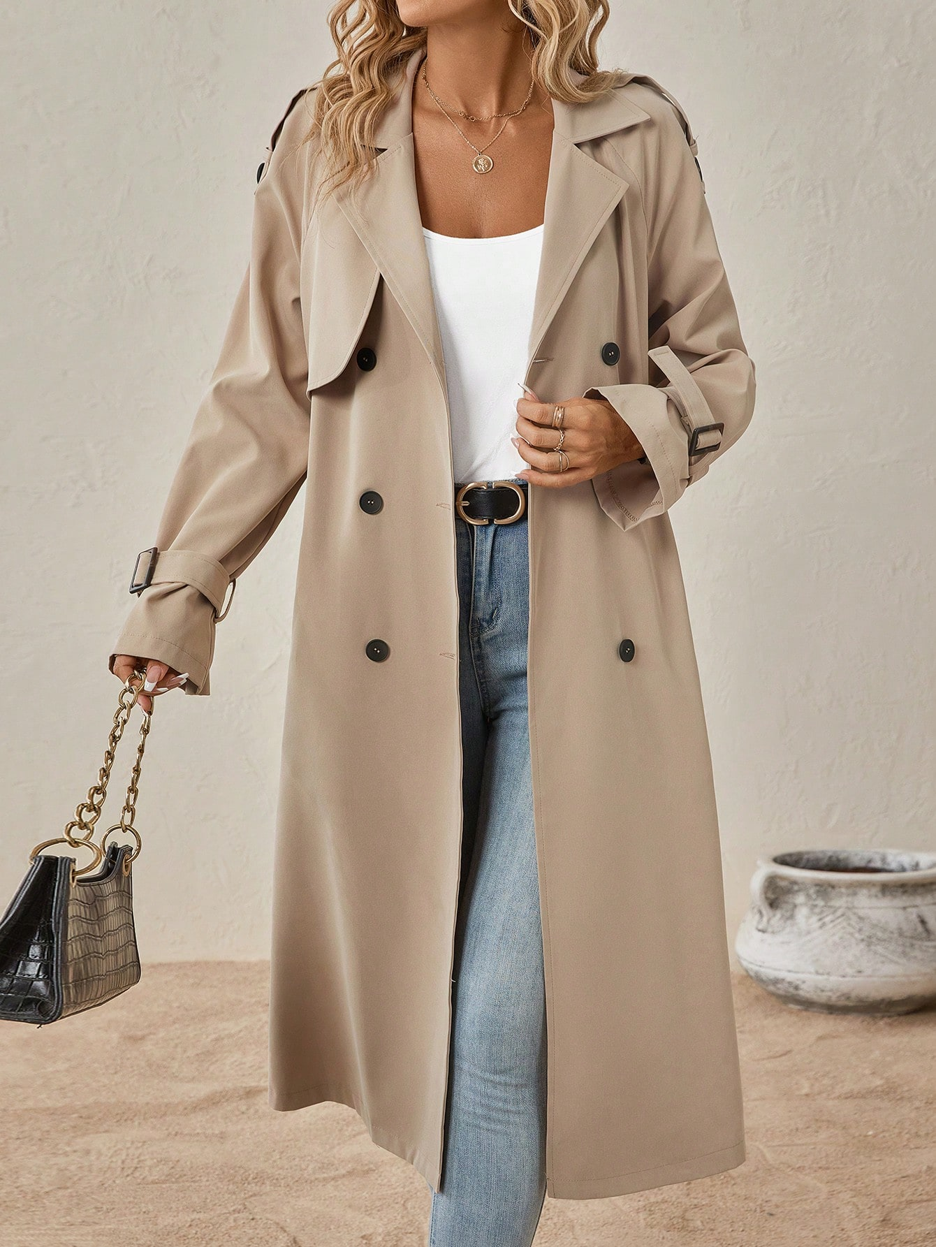 Damen Trenchcoat dünn einreihig mit Gürtel 3