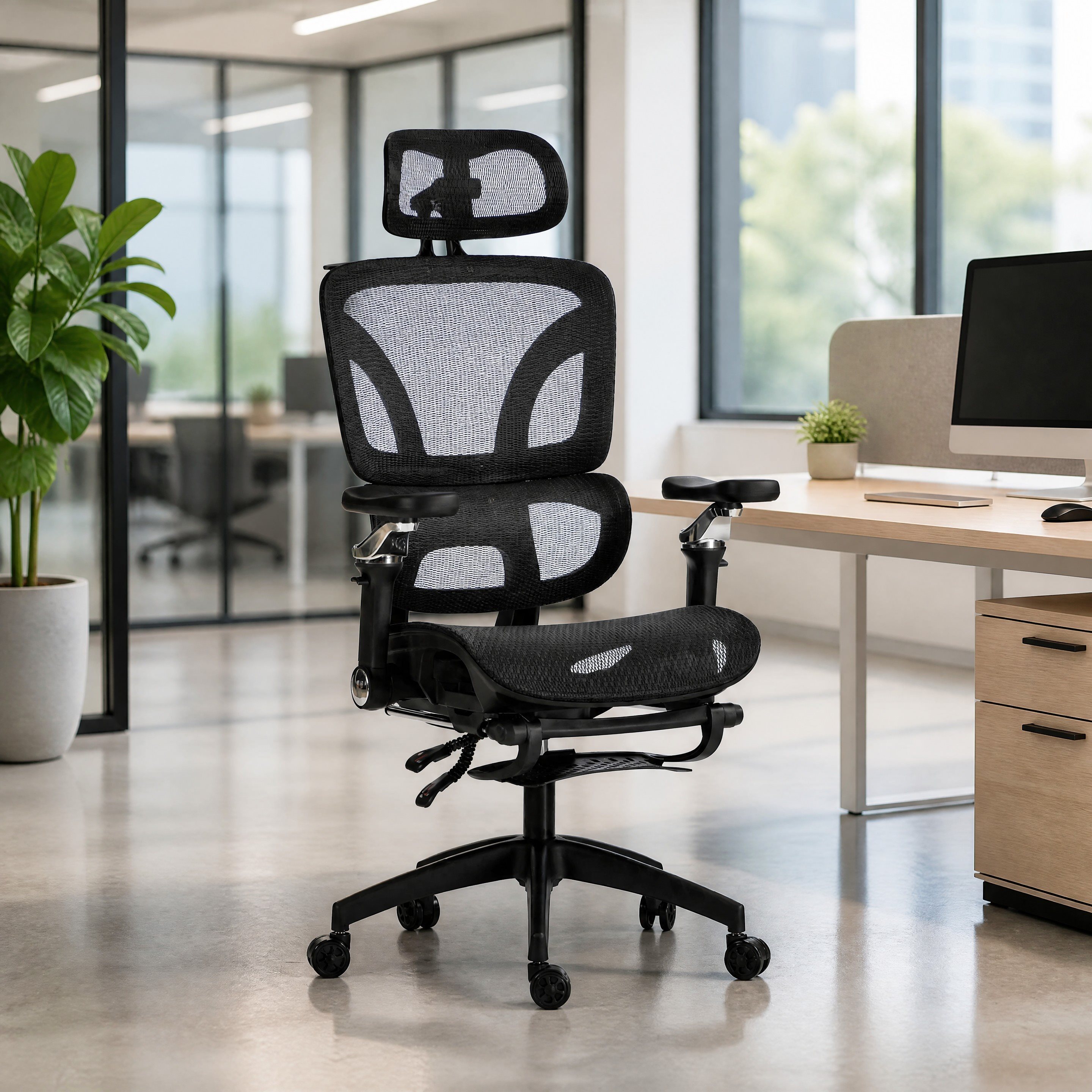 Ergonomischer Netz-Bürostuhl mit Kopfstütze