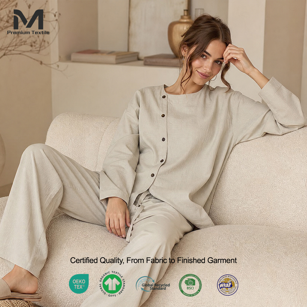 Damen-Loungewear-Set aus Baumwolle mit Weitbeinhose