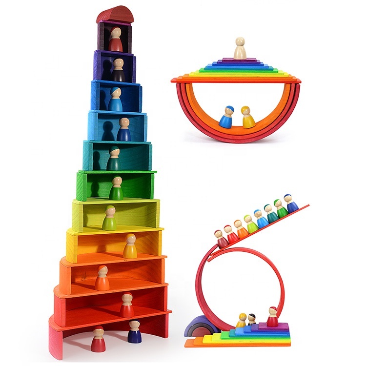 Montessori Regenbogen-Stapelspiel aus Holz