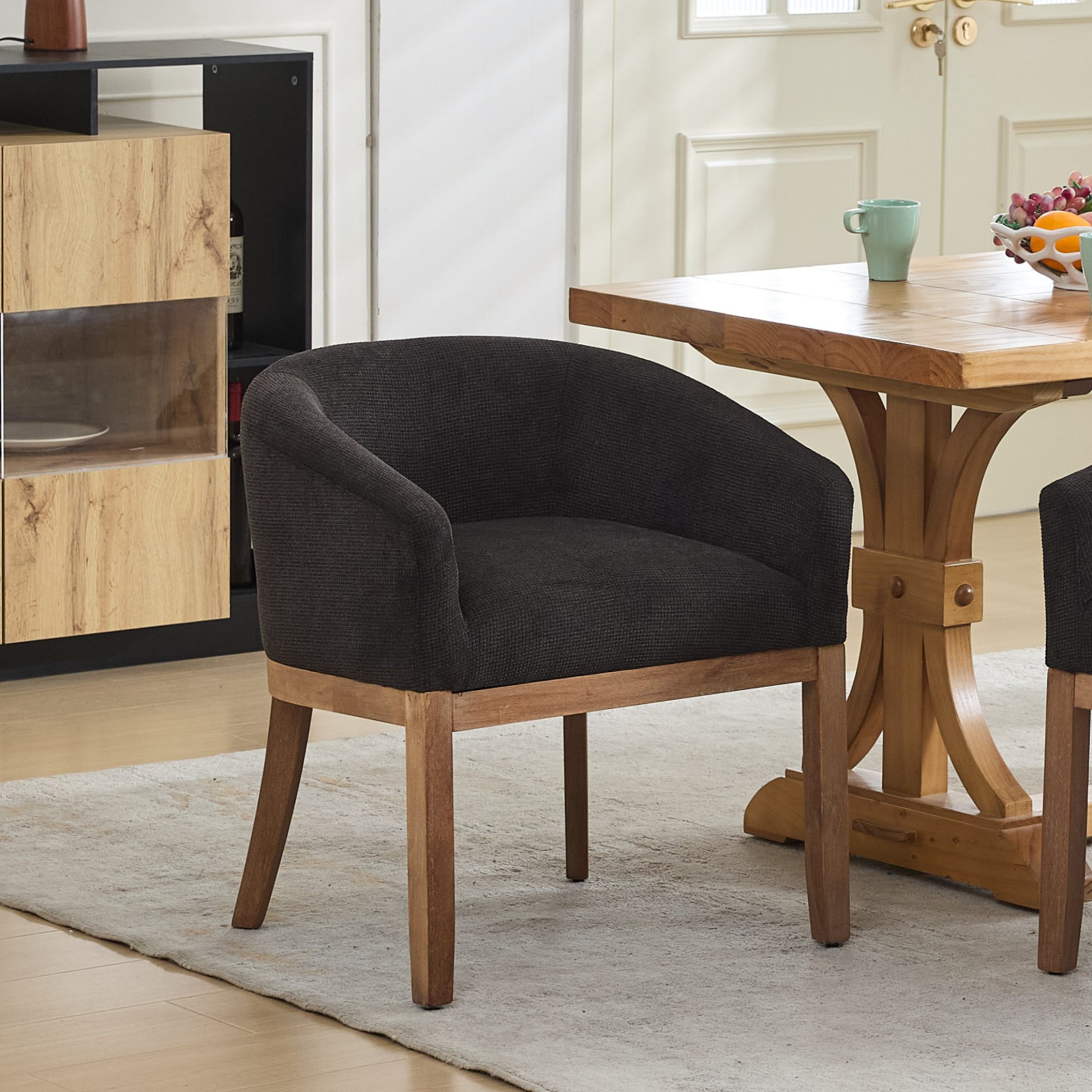 Leinen-Barstuhl Mid-Century mit Armlehnen