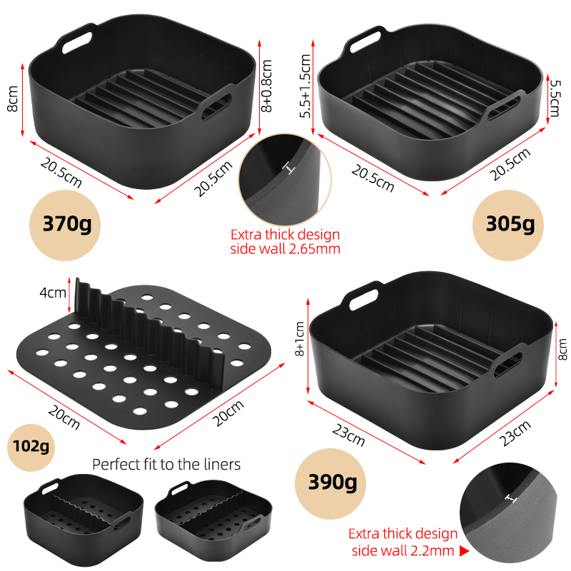 Wiederverwendbare Silikon Airfryer Liner Eckig 2