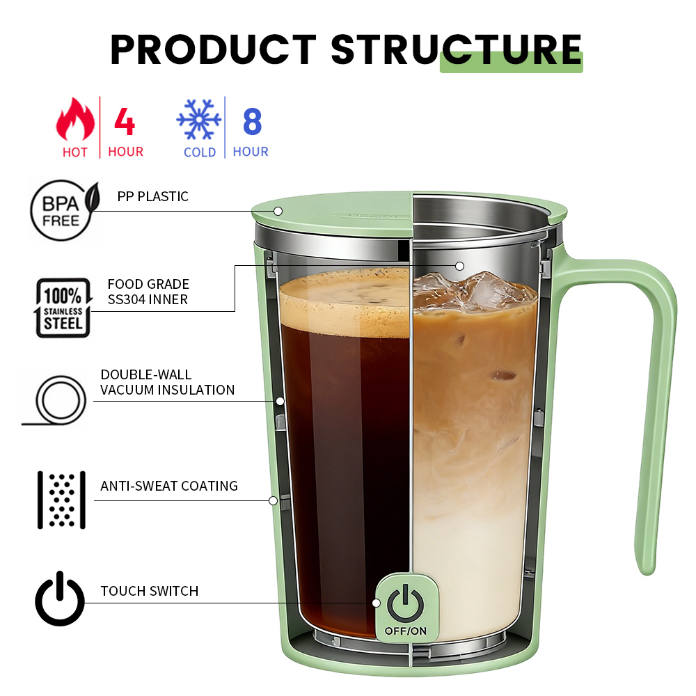 Selbstrührende USB-Kaffeetasse 400 ml mit Griff 4