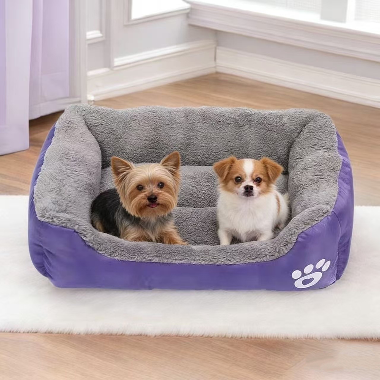 Rechteckiges Plüsch-Hundebett aus Kunstfell 3