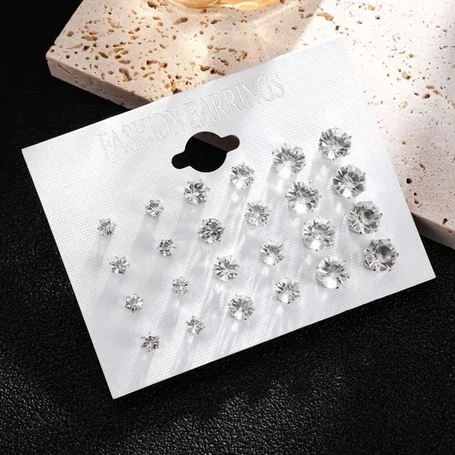 12 Paar Weiße Kristall Ohrstecker Set 3