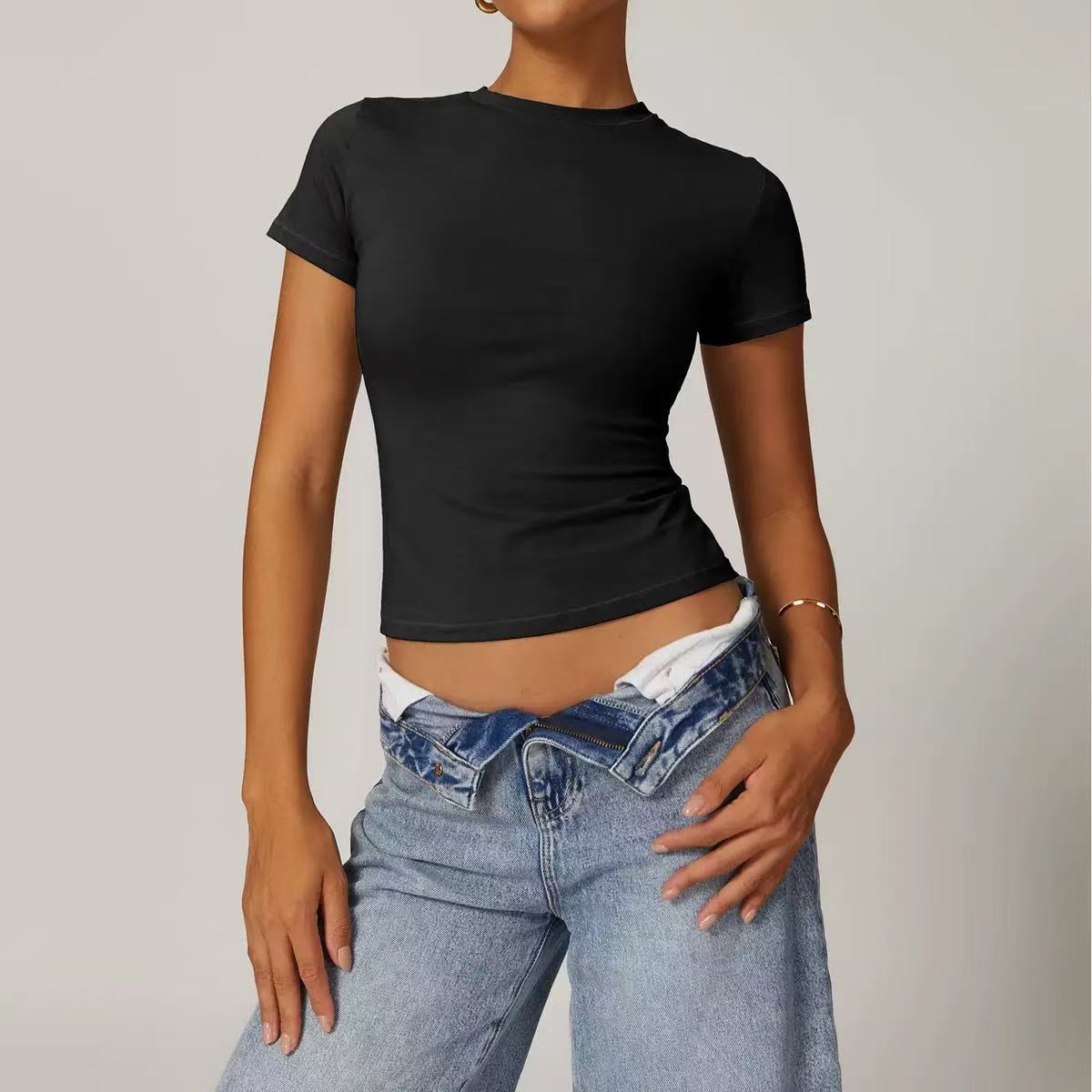 Strass-Crop-Top mit Elasthan 2