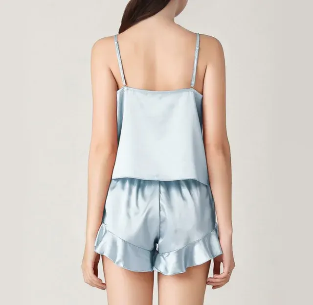 Damen Satin Camisole Set V-Ausschnitt Rüschen 2