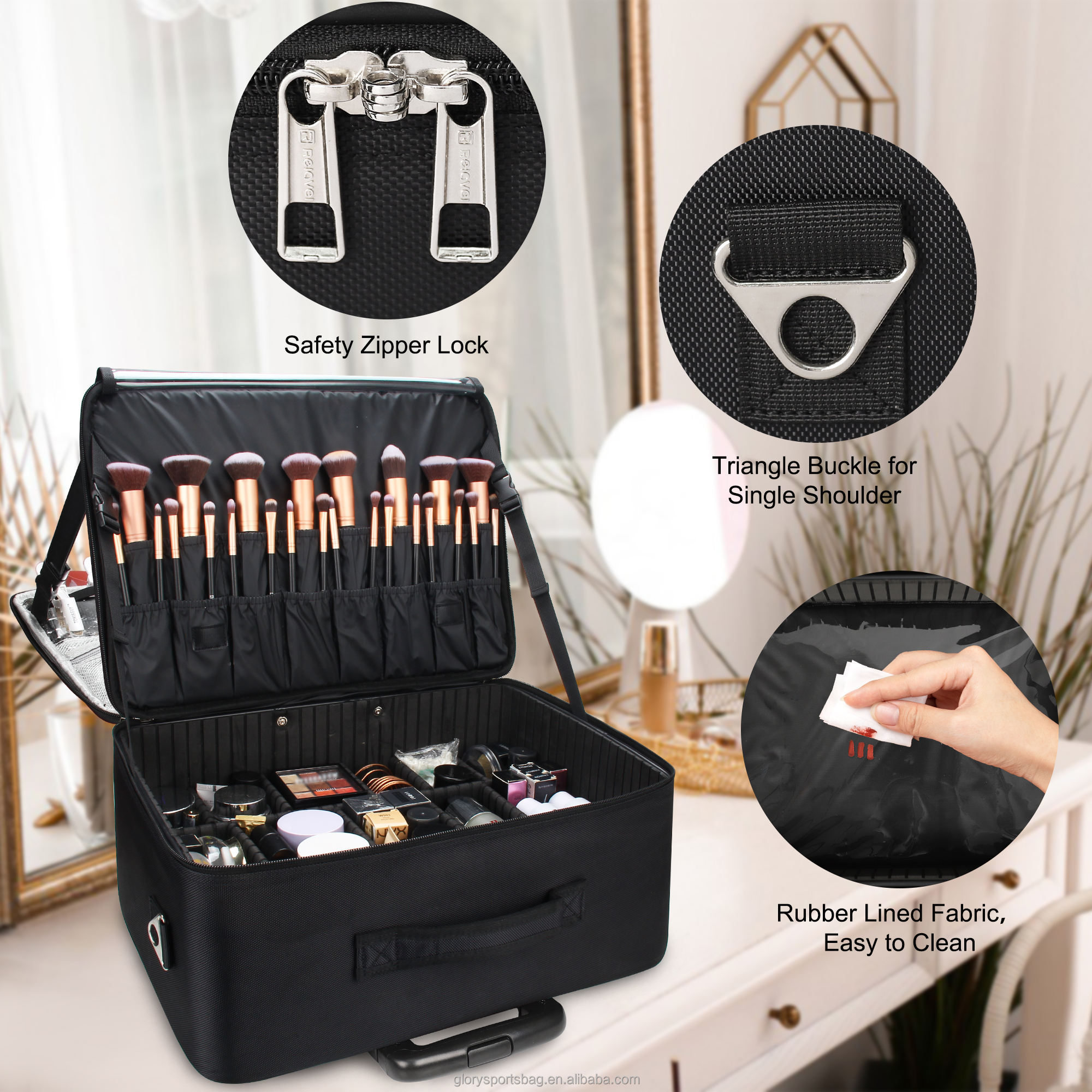 Nylon Rollkoffer Make-up Case mit 3 Ebenen 3