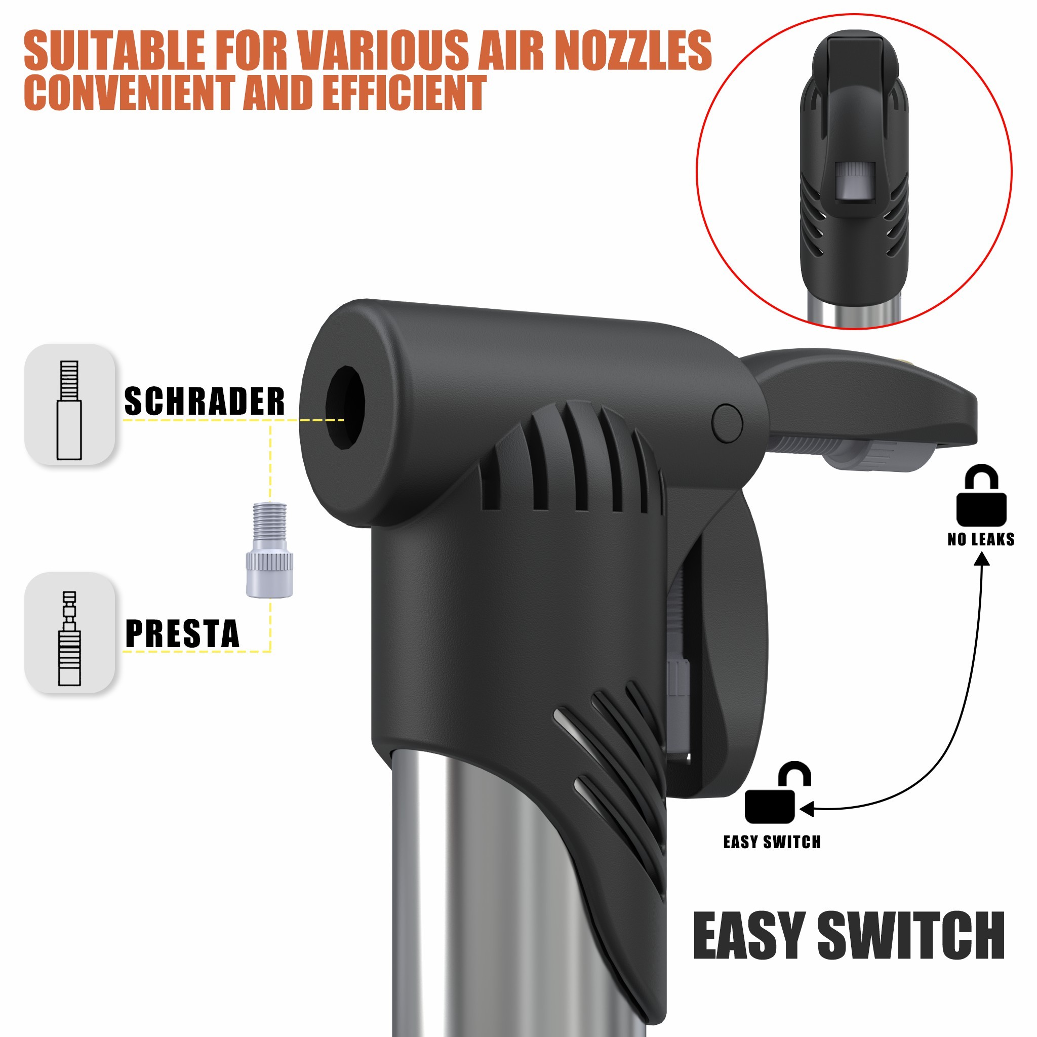 Mini Handpumpe für Fahrradreifen Edelstahl 3