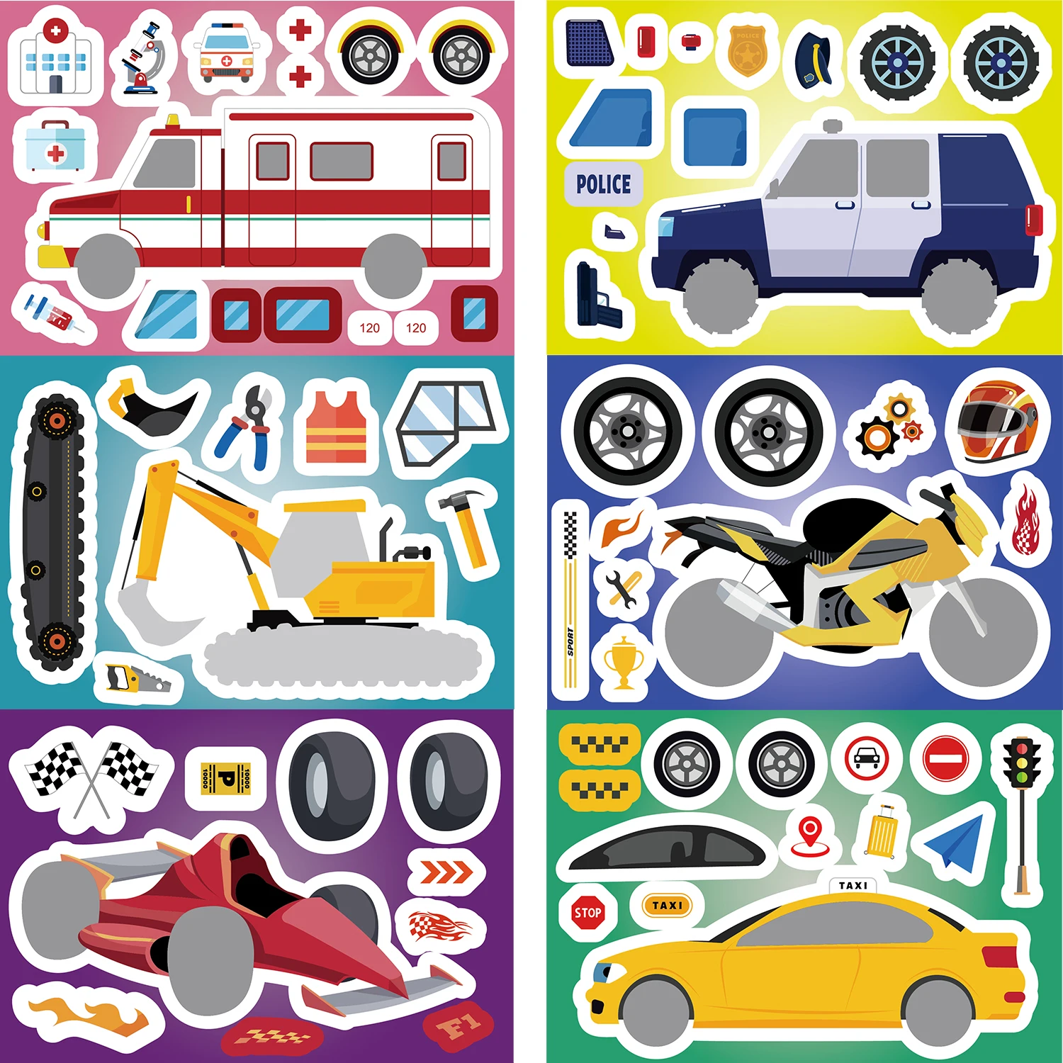 Fahrzeug-Puzzle-Aufkleber-Set für Kinder 4