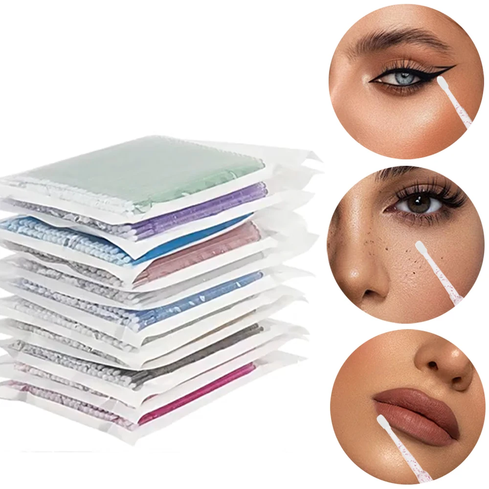 100er Set Wimpern-Reinigungspinsel mit Baumwolltupfern 3