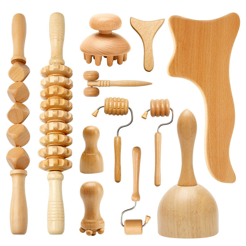 Holz Gua Sha Massageset mit Roller 2