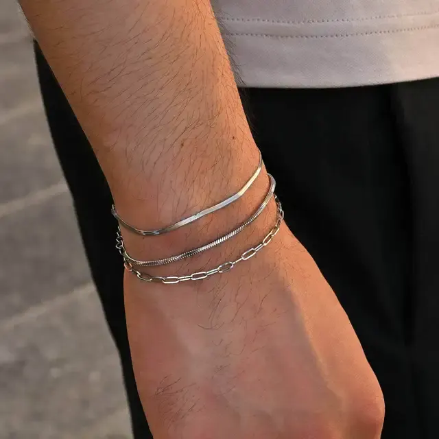 Dünnes Edelstahl-Kettenarmband für Herren 2