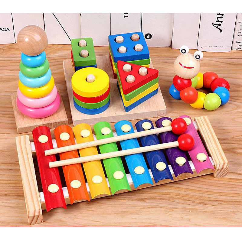Holz-Regenbogenbausteine Montessori-Set für Kinder 3