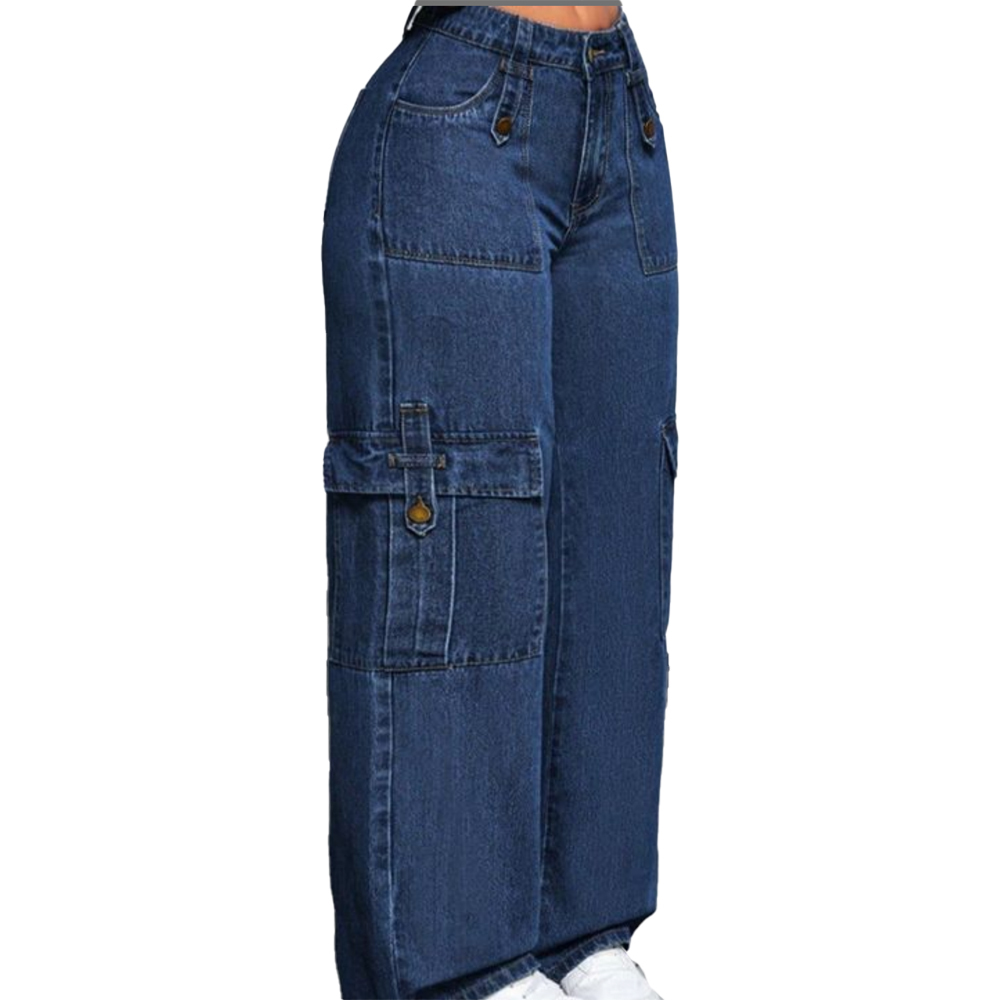 Damen Stonewashed Denim-Cargohose mit weitem Bein 3