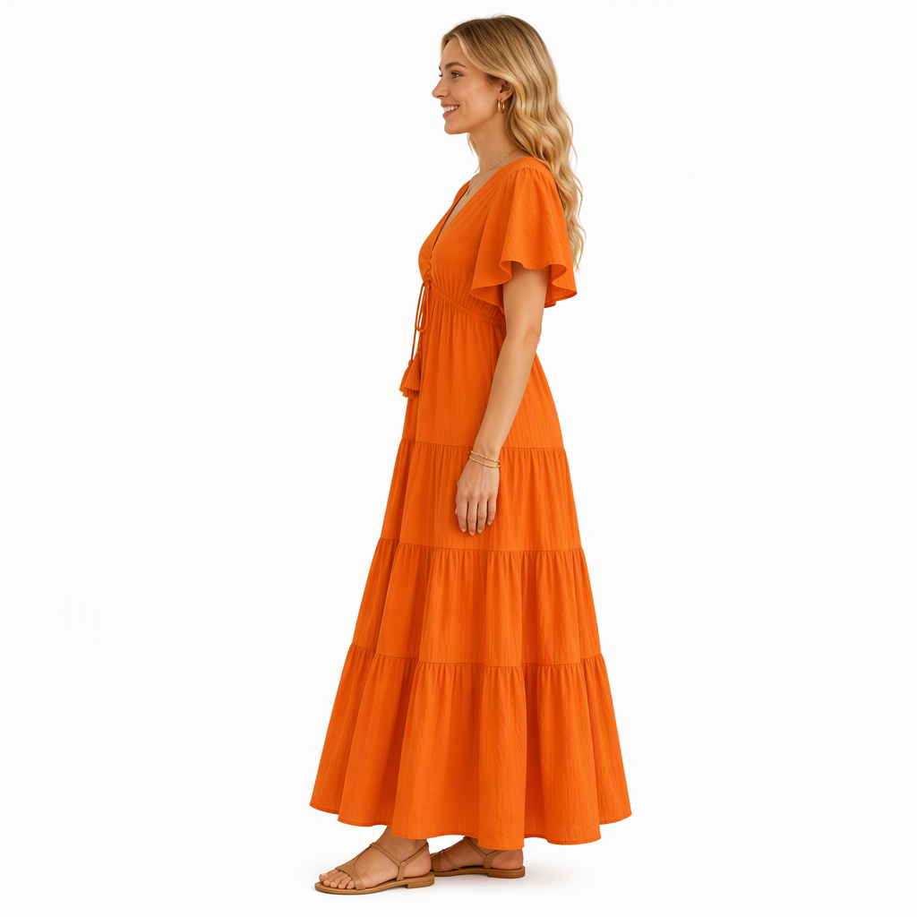 Boho-Maxikleid aus Baumwolle mit Flatterärmeln 2