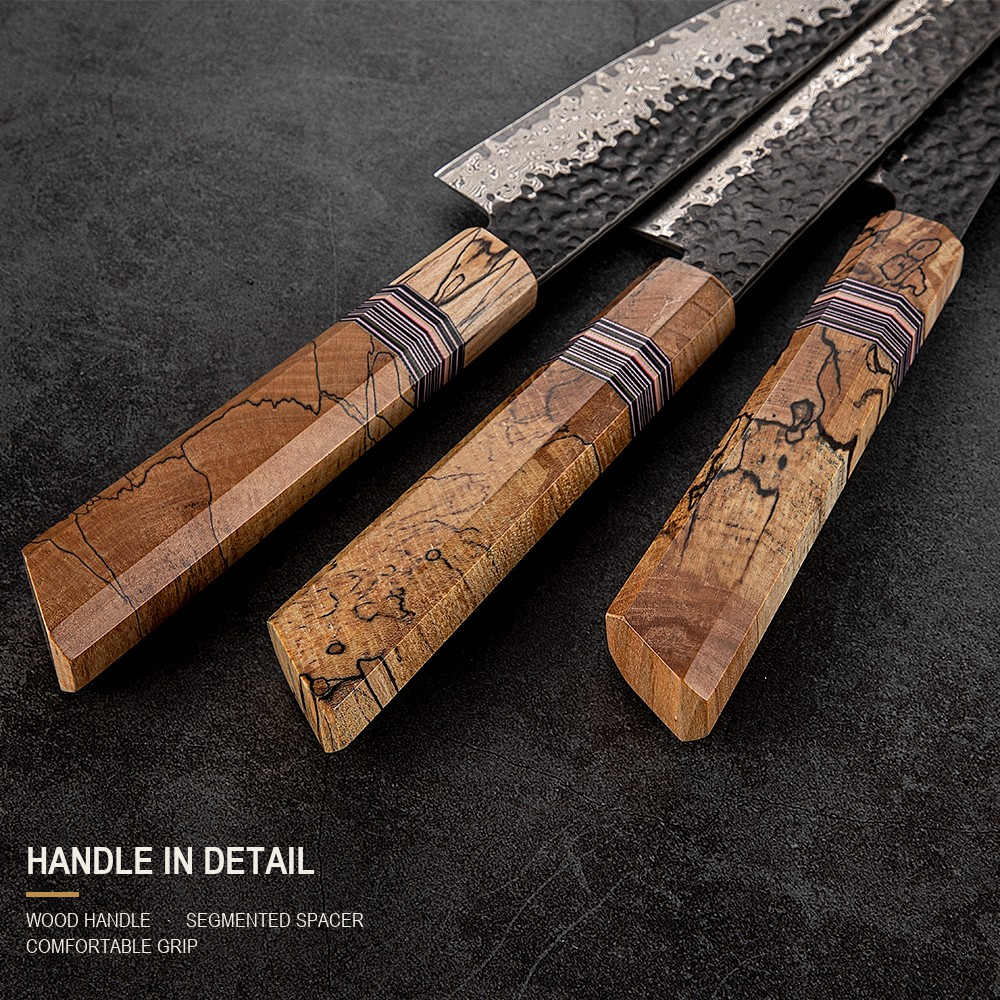 6-teiliges Damast-Kochmesser-Set mit Holzgriff 3