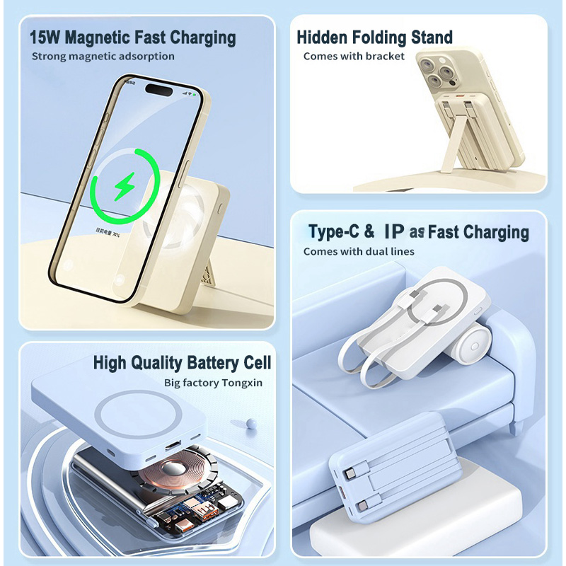 Magnetische Powerbank 15W mit Kabel und Ständer 4