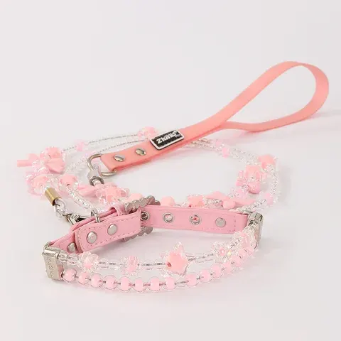 Perlen-Hundehalsband mit Leine