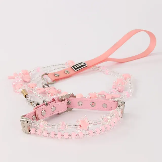 Perlen-Hundehalsband mit Leine 1