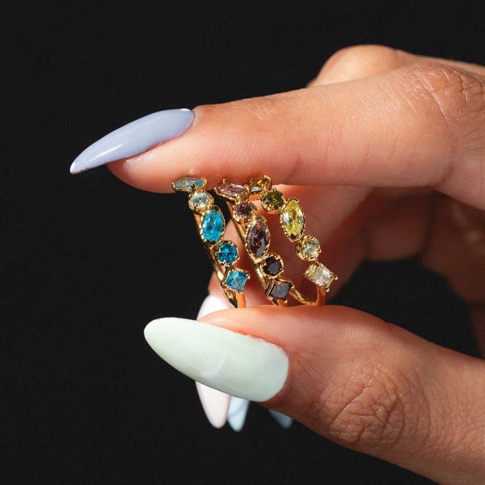 Personalisierter Ombré Geburtsstein Ring 18K Gold 4