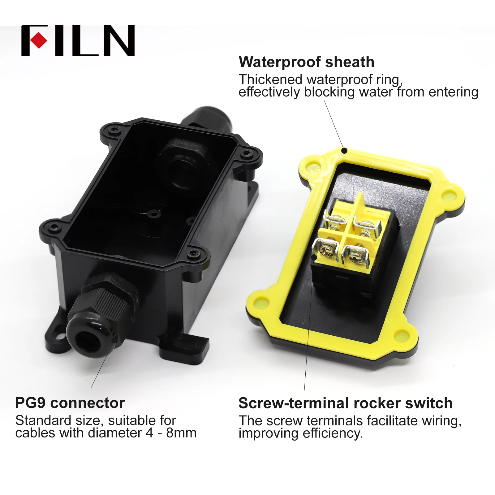 Wasserdichter Inline-Kippschalter mit LED, IP65 3