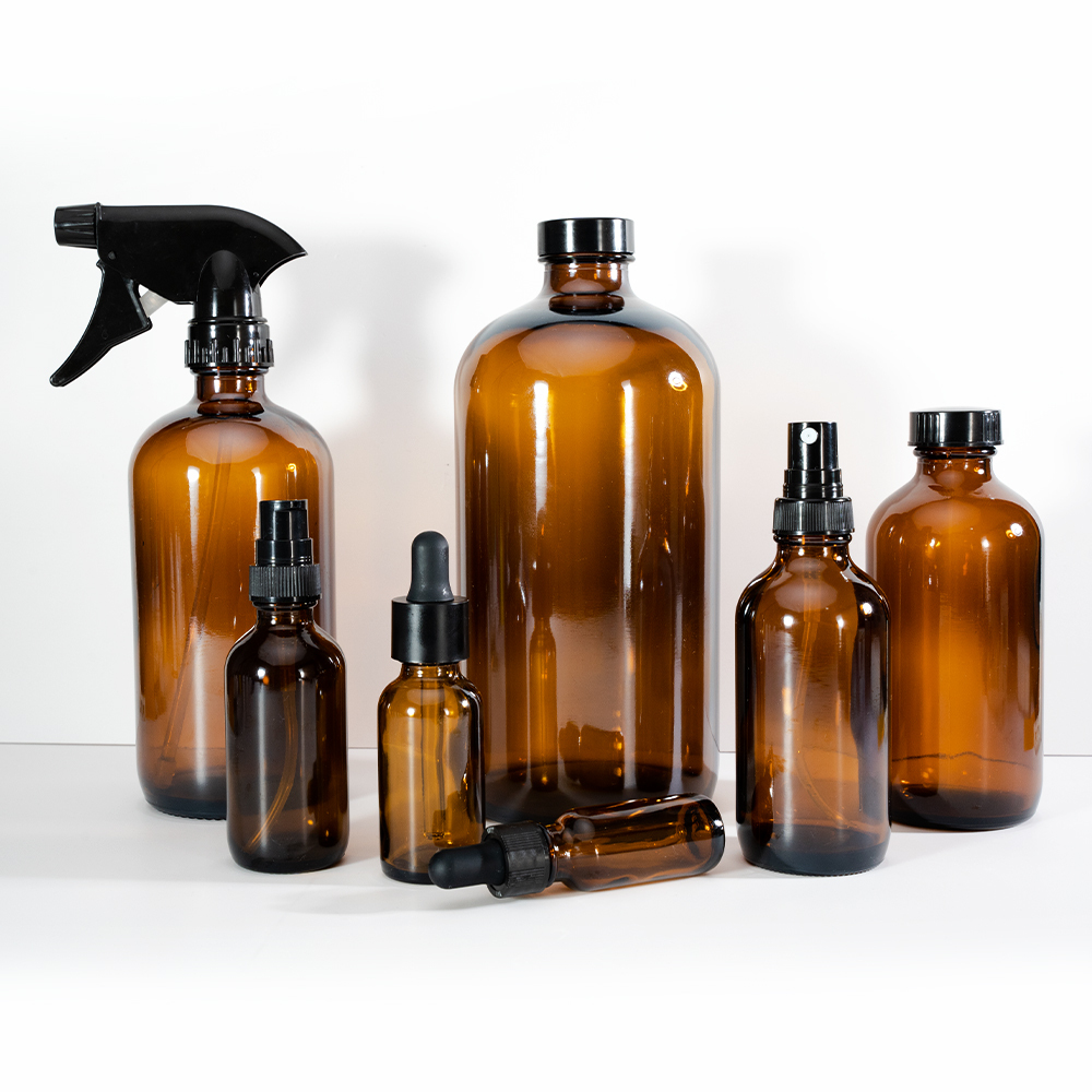 Boston-Rundflasche aus Klarglas mit Schraubdeckel