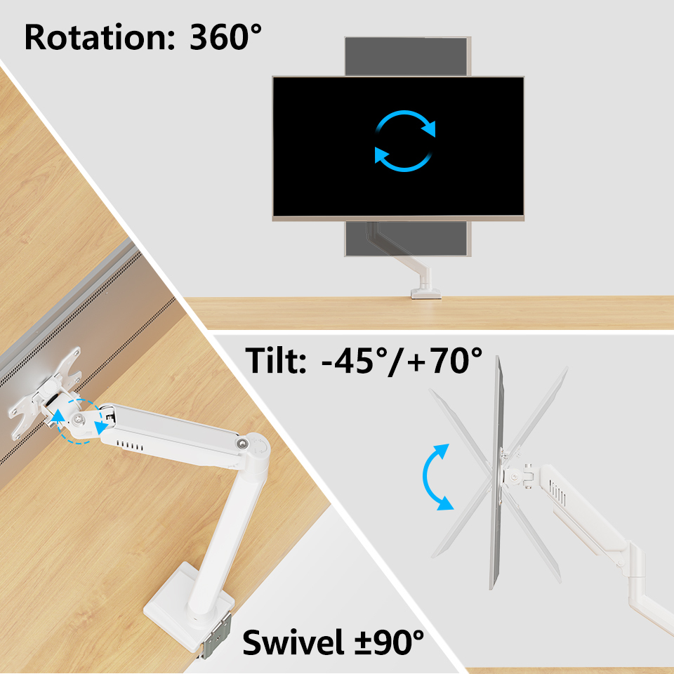 Einzel-Monitorarm mit Gasfeder in Weiß 3