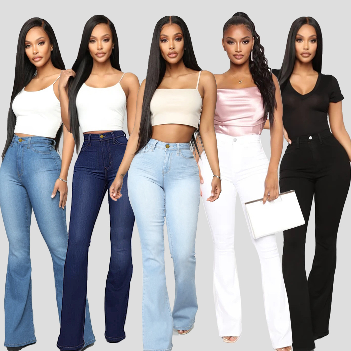 Damen-Jeans mit hoher Taille, Hufeisen-Schnitt