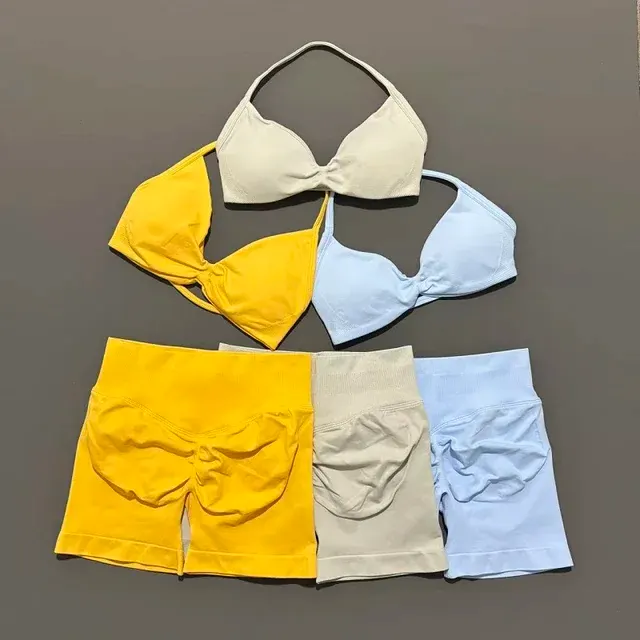 Nahtloses 2-teiliges Yoga-Set mit Riemchen-BH 2