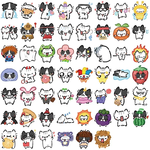 54 Kawaii Katzen-Aufkleber, transparent und wasserfest 3