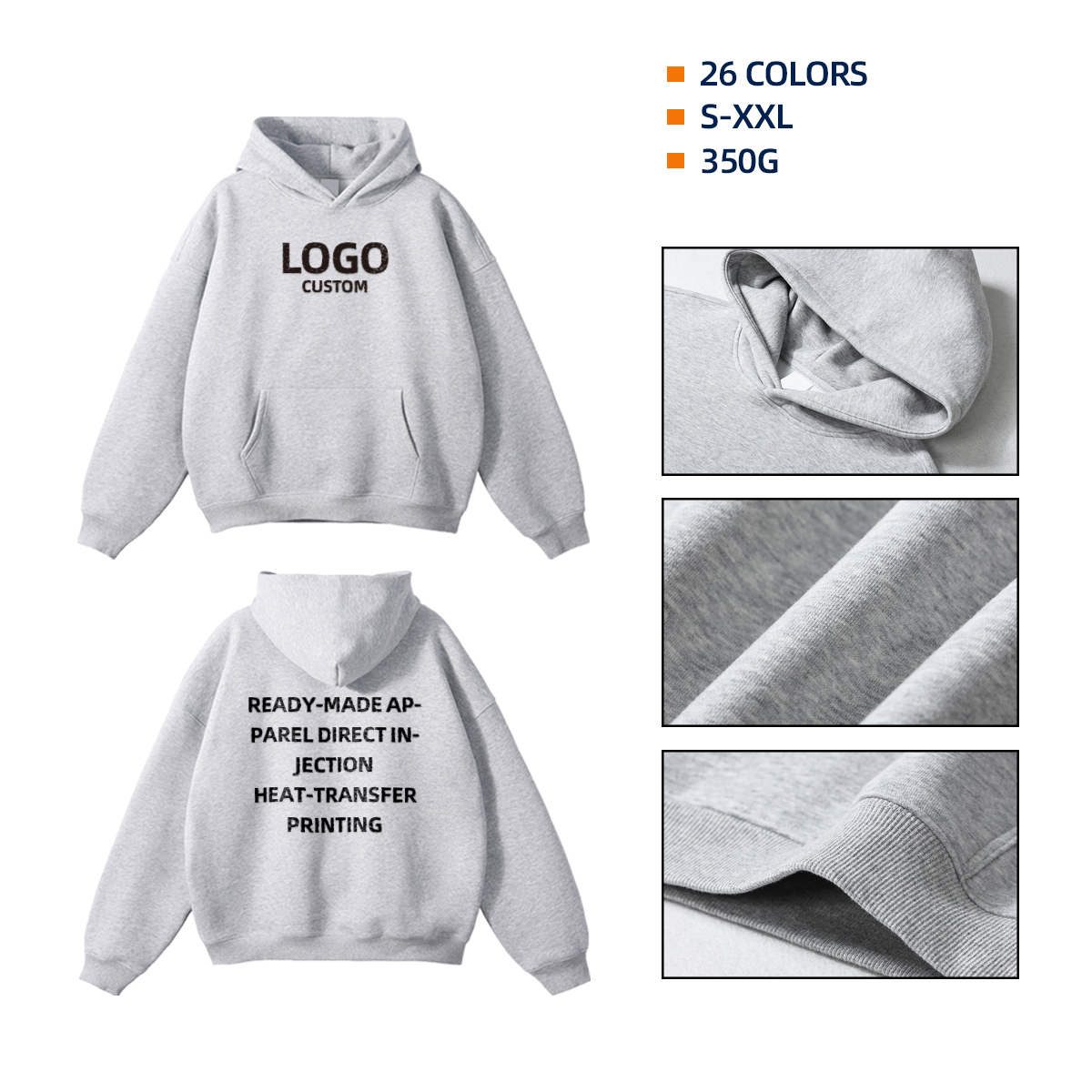 Dicker Fleece Hoodie 350 GSM Unisex Blanko 2