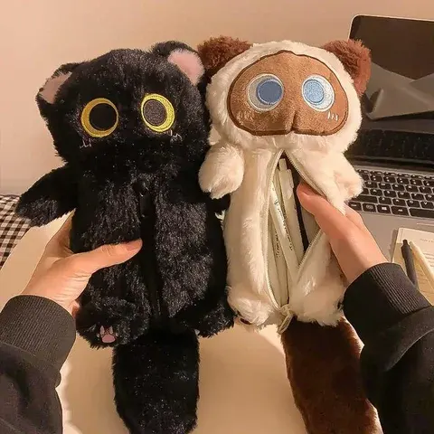 Plüsch-Federmäppchen mit Katzenmotiv