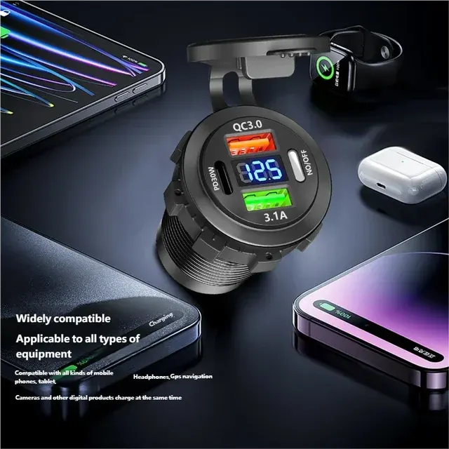 Motorrad-USB-Ladebuchse mit Voltmeter und Schalter 4
