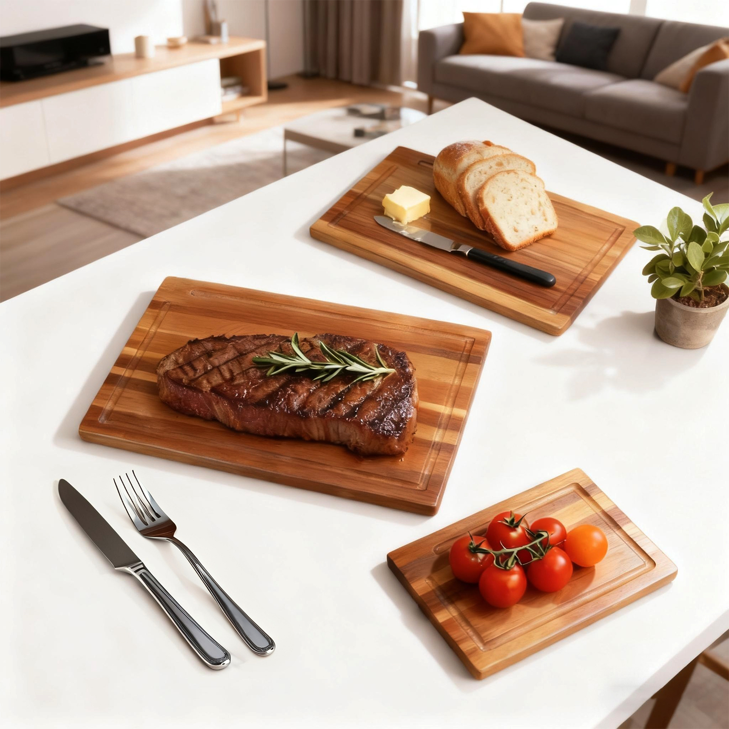 Holz Schneidebrett Set mit Halterung 4