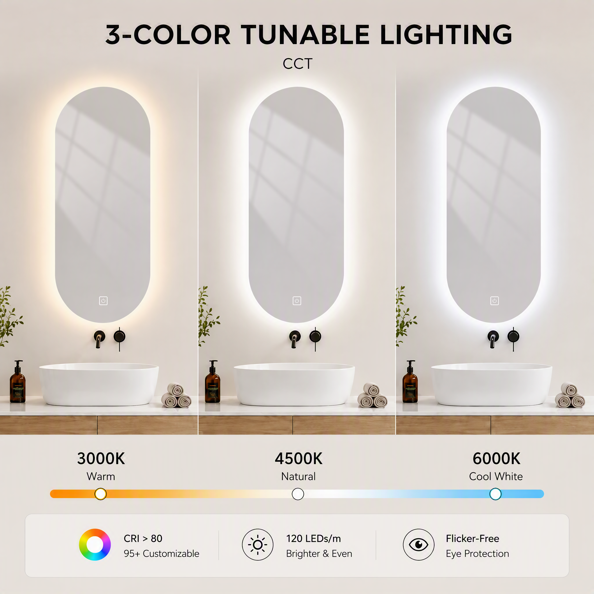 Ovaler Smart-LED-Badspiegel mit Touch-Dimmer 4