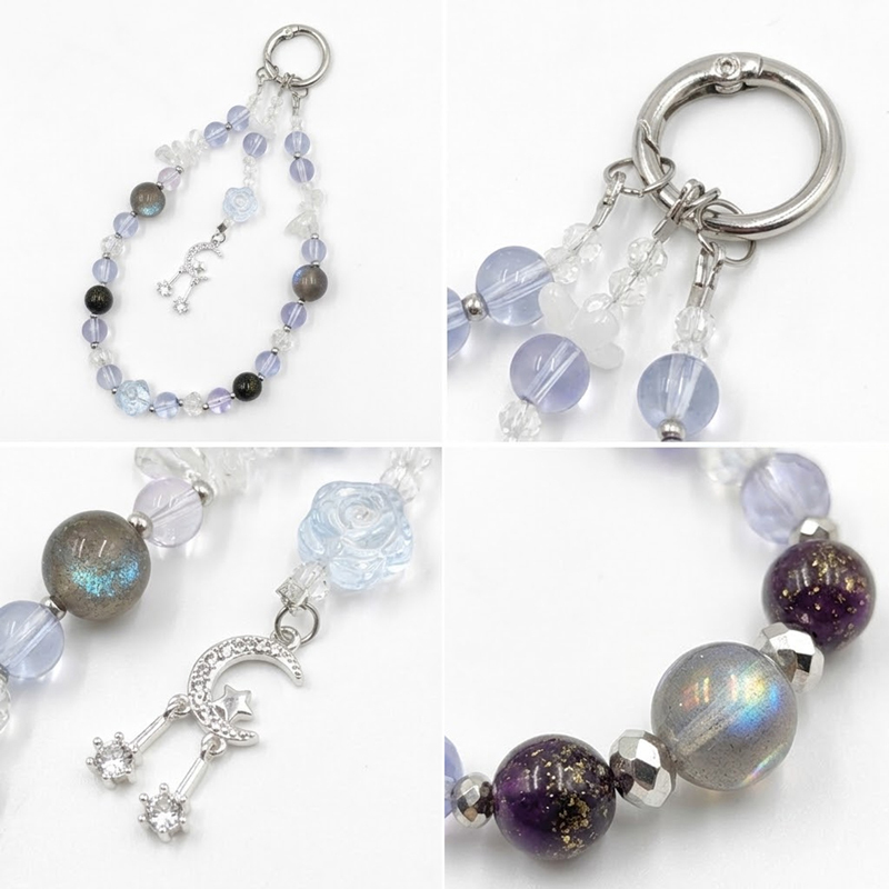 Kristall-Perlen-Handykette mit Mond-Charm 3