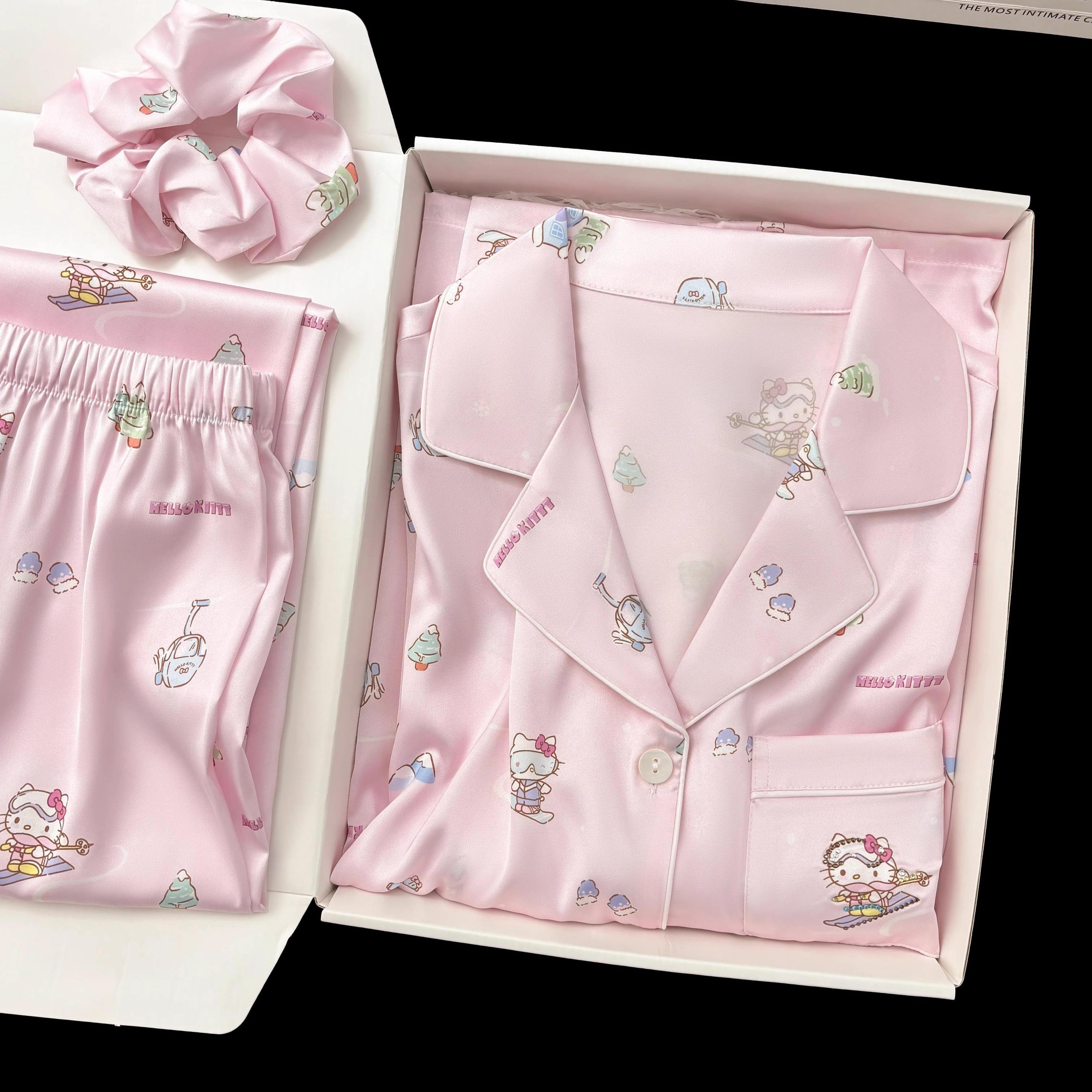 Pinkes Damen-Pyjama-Set aus Baumwollsatin