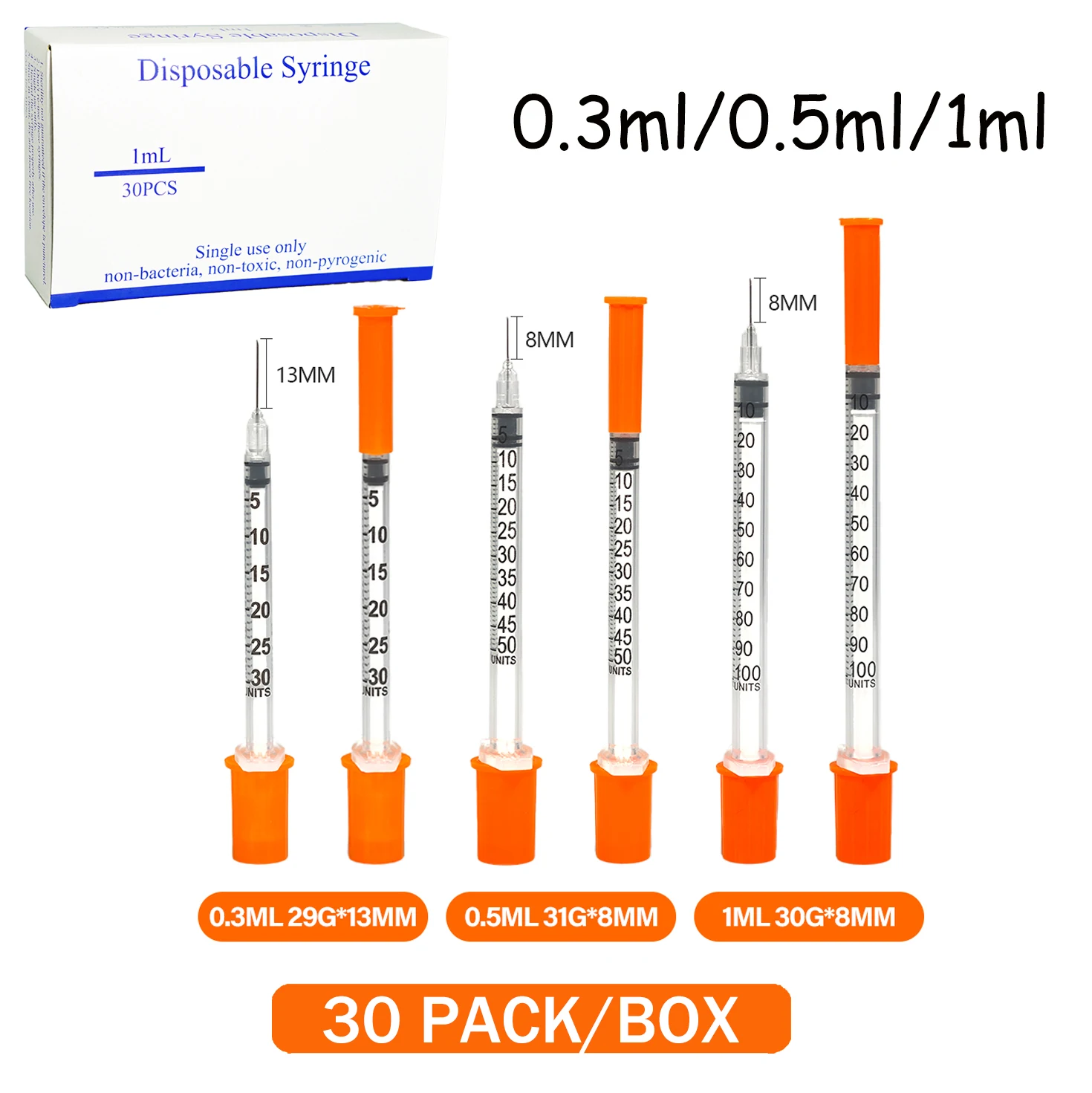 30-teiliges Kleine Insulinspritzen Set