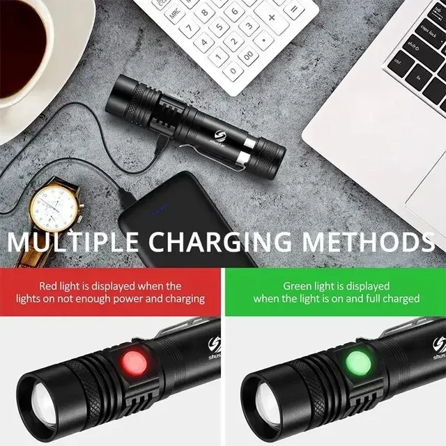Zoombare wasserdichte LED-Camping-Taschenlampe mit USB 4