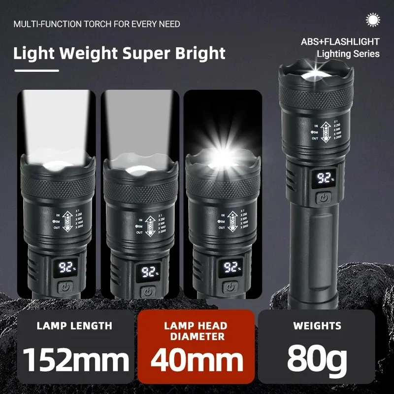 Taktische LED-Fackel mit Anzeige und USB-Ladung 4