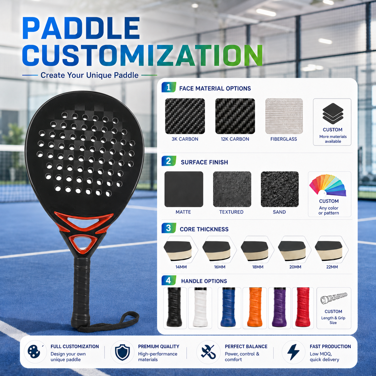Schwarzer Diamant-Padelschläger aus Carbon 3