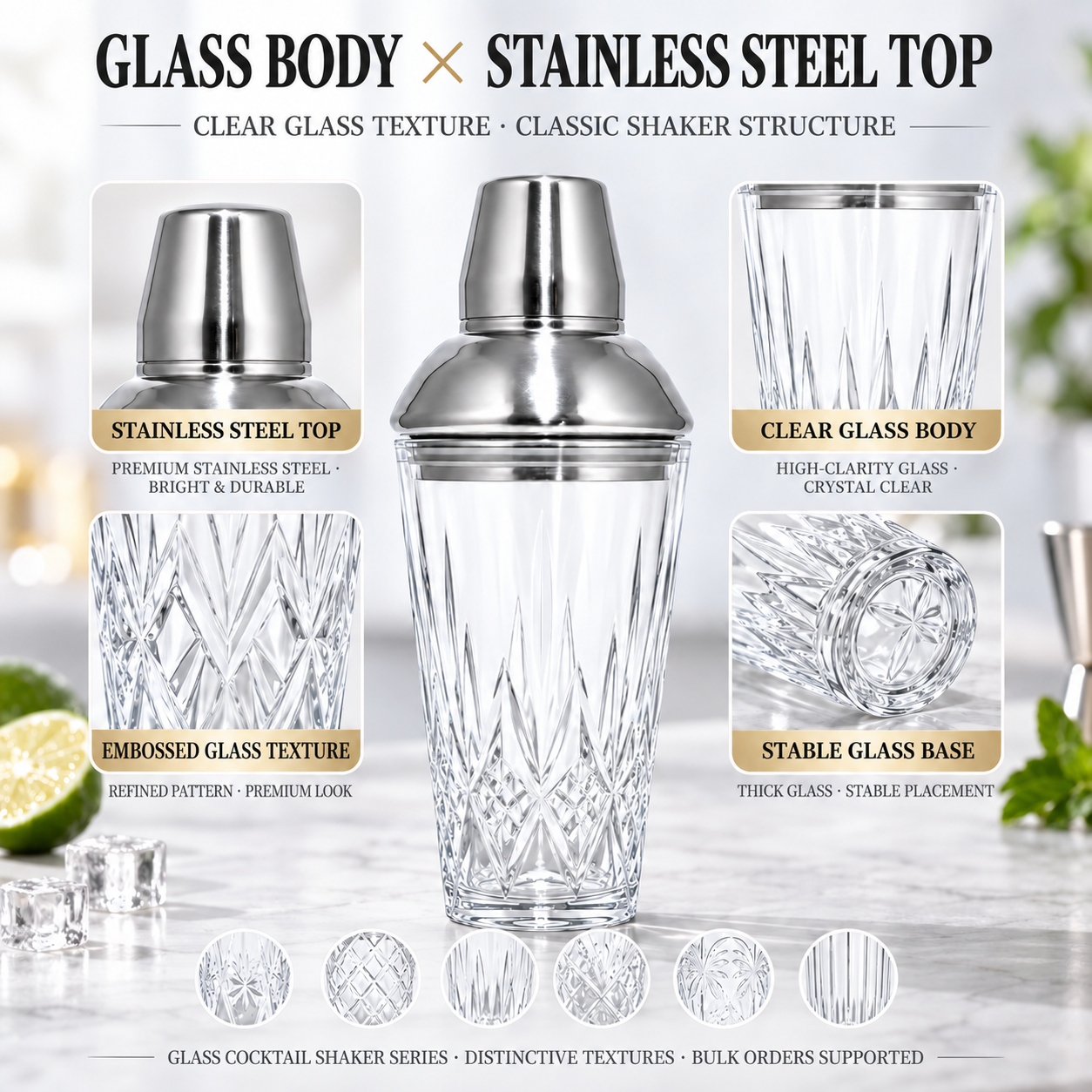 Gemusterter Glas-Cocktailshaker 600 ml 4