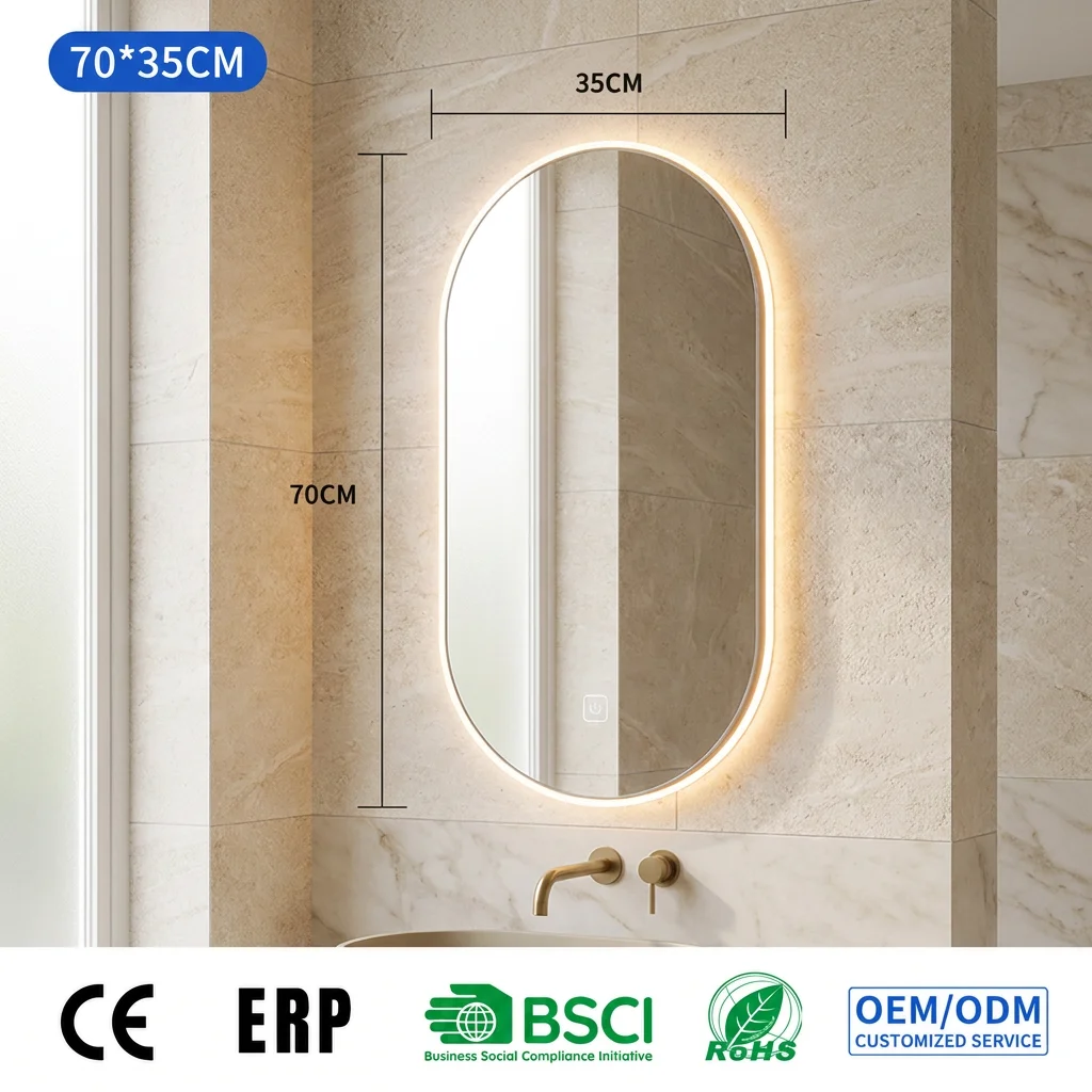 Ovaler LED-Badspiegel 35x70 cm, beleuchtet